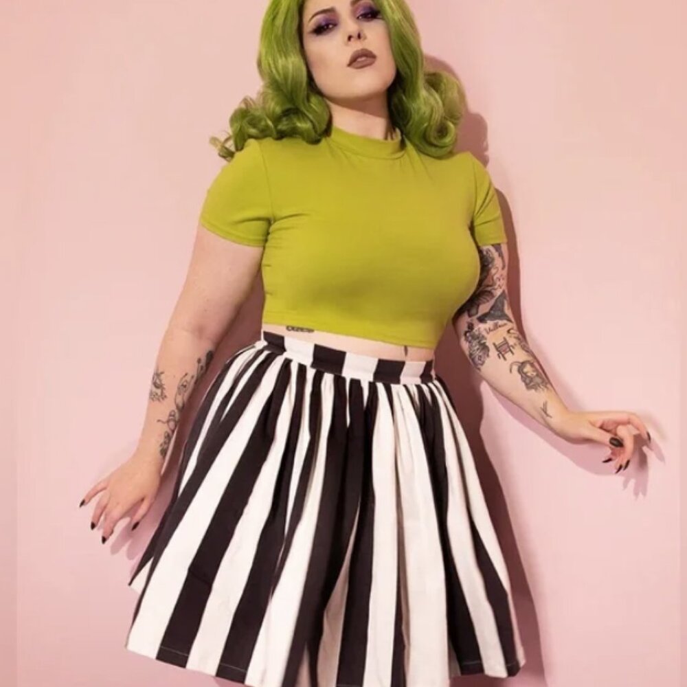 GHOST SKATER SKIRT IN BLACK & WHITE STRIPES - VIXEN BY MICHELINE PITT